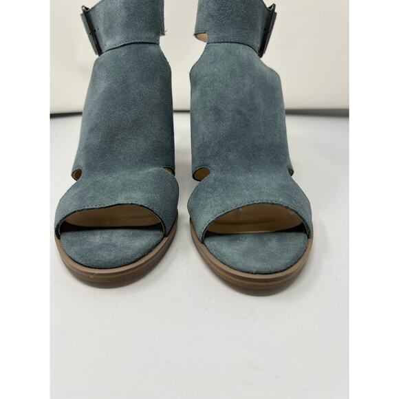 Sole Society Tally Sandals Blue Suede Cutout Peep Toe Ankle Buckle Closure 8M - Picture 4 of 10